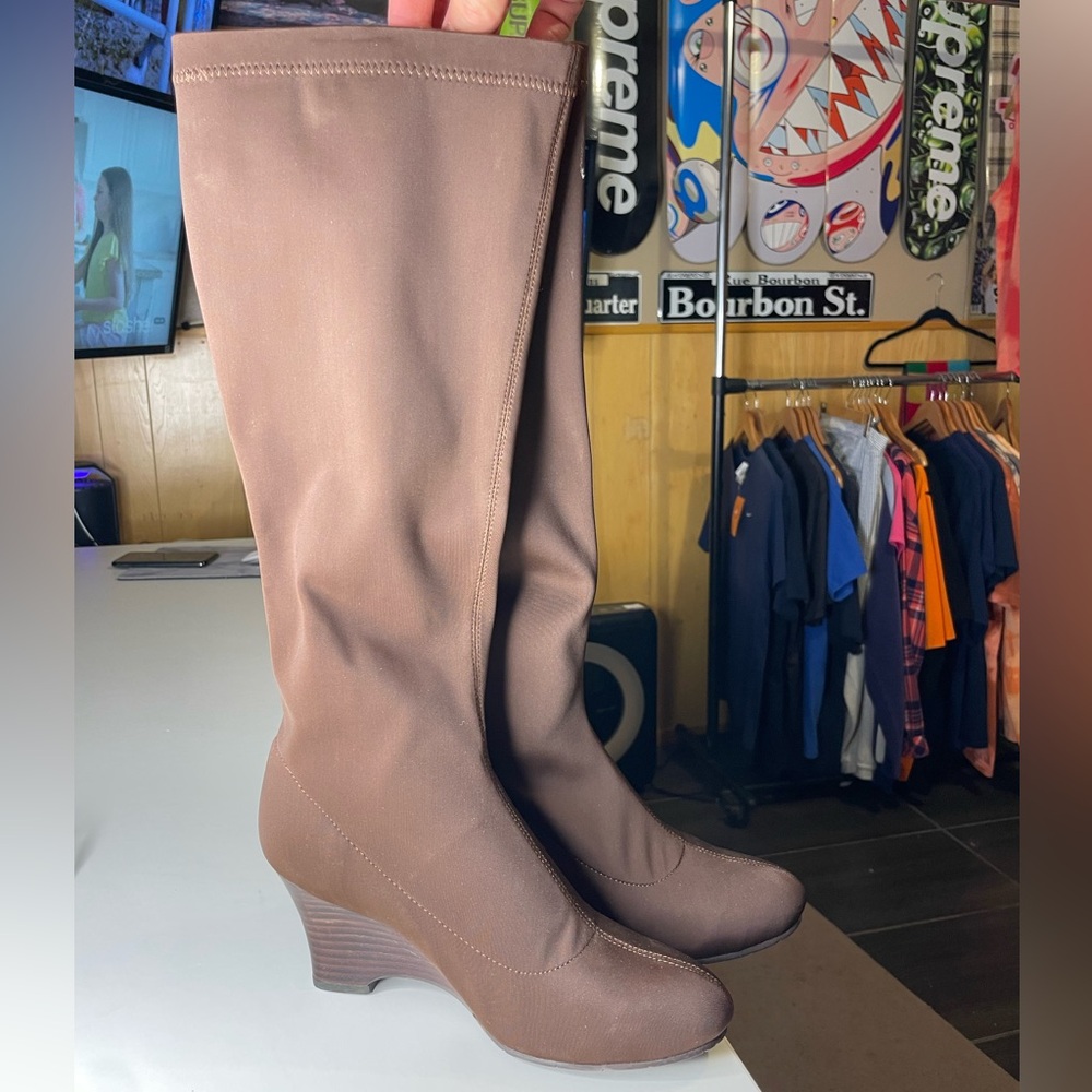 Fitzwell 7.5 M brown Boots Wedge Stretch Lycra